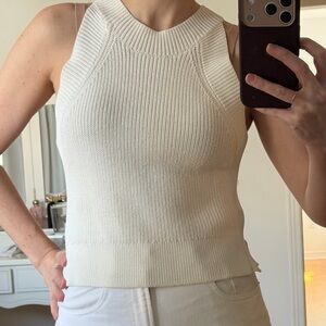 Aritzia Cream Ribbed Knit Halter Tank Top